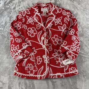NWT Drapers & Damons Embroidered Linen Blazer‎ Women's 8 Red White Boho (1059)